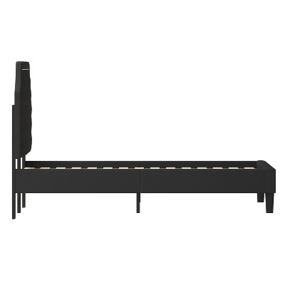 King Black Upholstered Platform Bed with Tufted Headboard