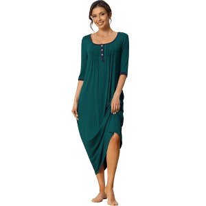 cheibear Women's 3/4 Sleeve Soft Lounge Long Sleepwear Dress with Pockets - 1 of 4