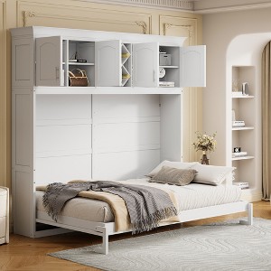 Queen Size Murphy Bed Wall Bed with Top Cabinets & Wine Rack - ModernLuxe - 1 of 4