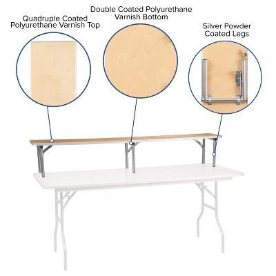Elegant Birchwood and Silver Metal Bar Top Riser, 72'' x 12''