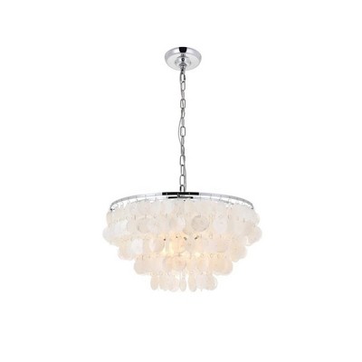 Selene Chrome 4-Light Pendant with Off-White Shell Tiers