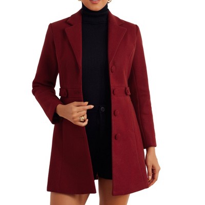 Allegra K Women's Notched Lapel Single Breasted Button Down Outerwear Winter Coats