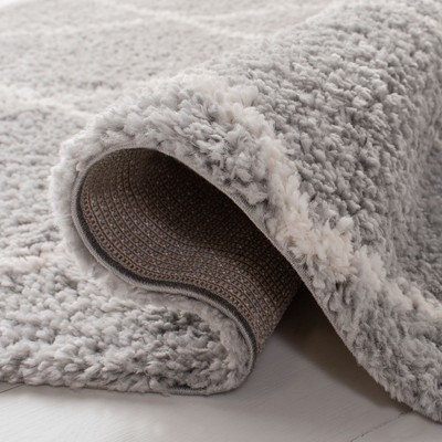 Grey and Cream Geometric Shag Runner Rug, 2'3" x 11', Synthetic