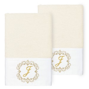 Linum Home Textiles 100% Turkish Cotton MONICA Gold Thread 2PC Embellished Hand Towel Set - 1 of 3