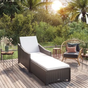 vidaXL Sun Lounger with Cream White Cushion Poly Rattan Black - 1 of 4
