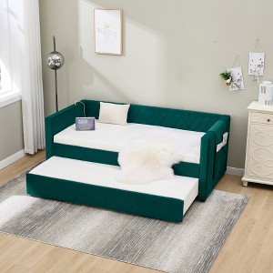 GDFStudio Milton Modern Wood and Velvet Twin Size Daybed - 1 of 4