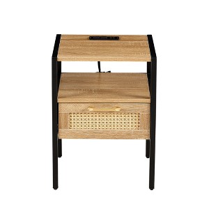 Tiramisubest Set of 1/2, 15.75" Rattan Nightstand with USB Ports/Without USB , Modern Nightstand with Drawer and Metal Legs for Living Room, Bedroom - 1 of 4