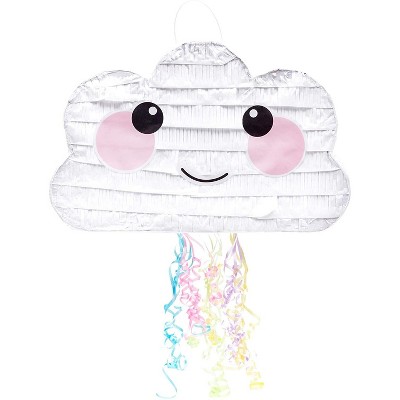 Cloud Pull String Pinata for Baby Shower, Gender Reveal, Kids Rainbow Sky Birthday Party Supplies, Small 16.5 x 10.5 inches