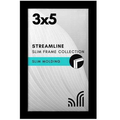 Americanflat 3x5 Picture Frame with Polished Crystal-Clear Glass - Streamline - Thin Border Photo Frame - Easel Stand Included - Black