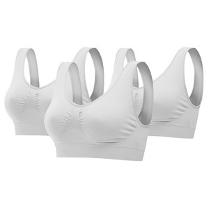 NPolar"3-Pack Seamless Wire-Free Sport Bras for Women's - Light Support for Workout & Yoga"White - 1 of 4