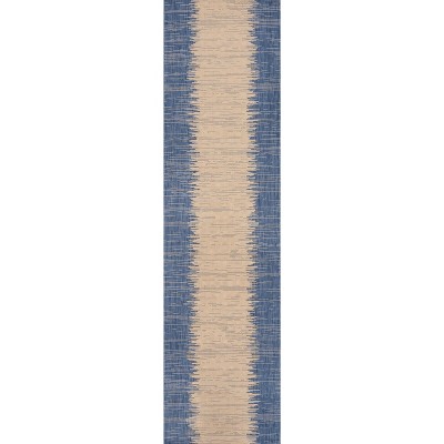 Tavira Blue and Beige Striped Synthetic Runner Rug
