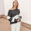Anna-Kaci Women's Off-Shoulder Color Block Knit Sweater with Long Sleeves - 4 of 4