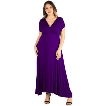 24seven Comfort Apparel Womens Plus Size Empire Waist V Neck Maxi Dress