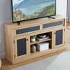VYNXARIA Embossed Pattern TV Stand, TV and Media Console with Open and Closed Storage Space and sliding door for Living Room & Bedroom, LIGHT OAK - 2 of 4