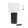 Modern Leather Table Lamp with USB and Fabric Shade - Elegant Designs - 3 of 4