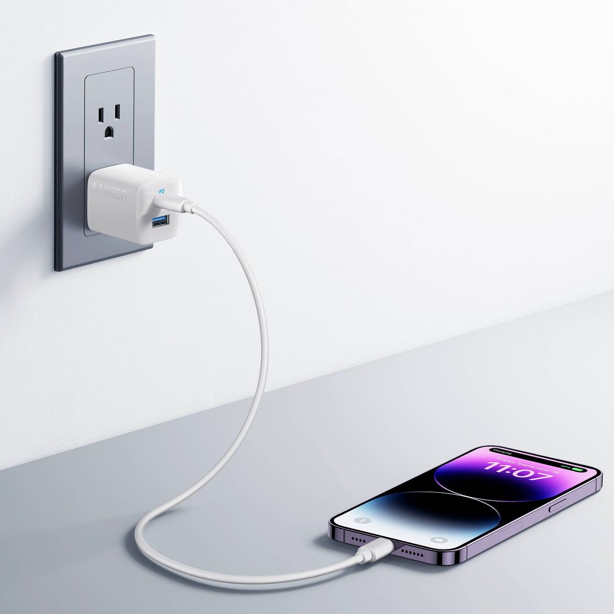 Anker 2 Port 33W Wall Charger with 6' USB-C to USB-C Cable - White: Quick Charge, 9V Output - thumbnail 5