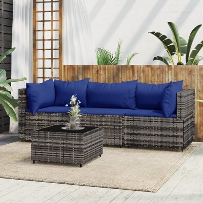 vidaXL 4 Piece Patio Lounge Set with Cushions Gray Poly Rattan