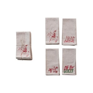 Storied Home Cotton Christmas Napkins with Embroidered Sayings, Multicolor, Set of 4 - 1 of 2