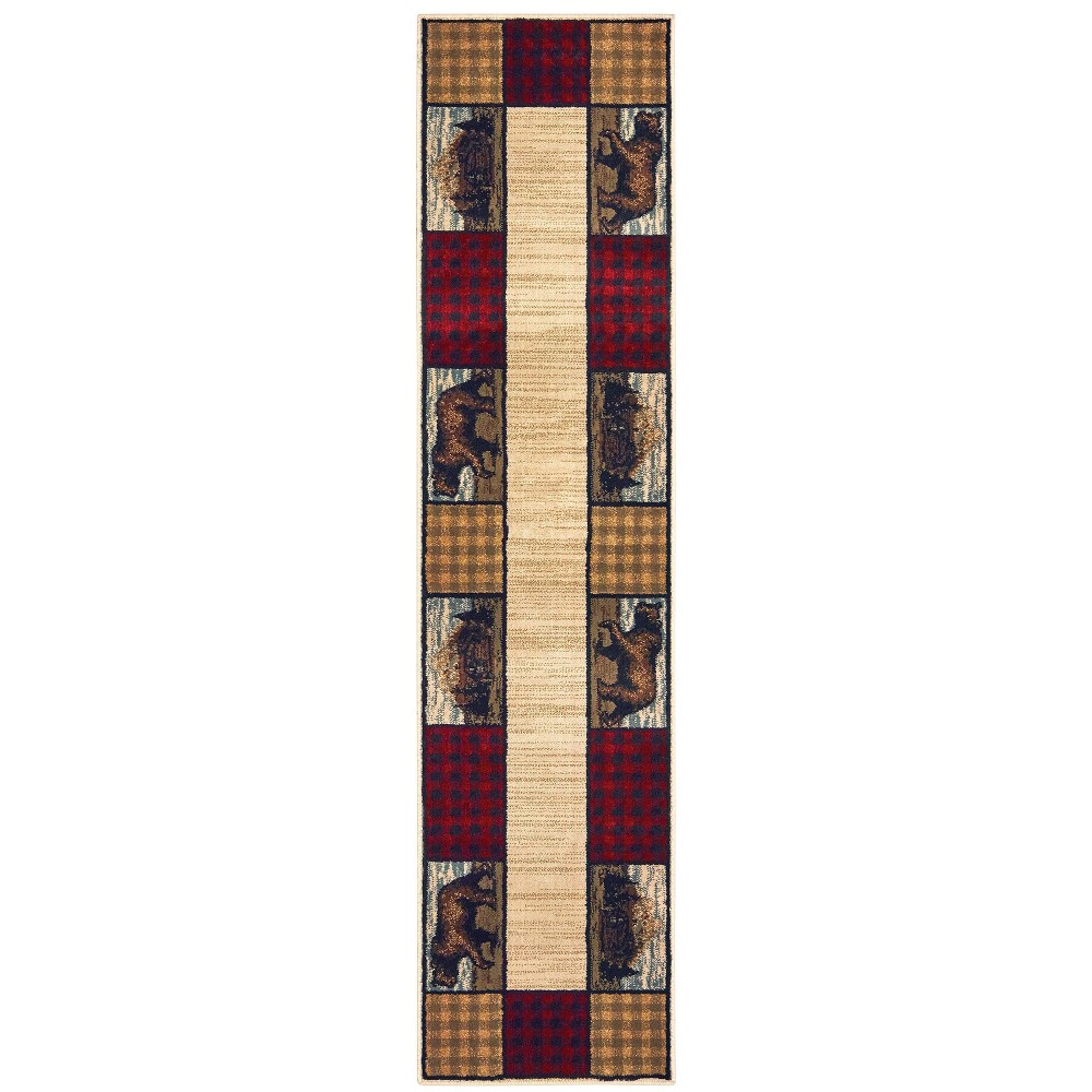 Photos - Area Rug 1'10"x7'6" Weston Bear Plaid Border Runner Rug Ivory - Captiv8e Designs