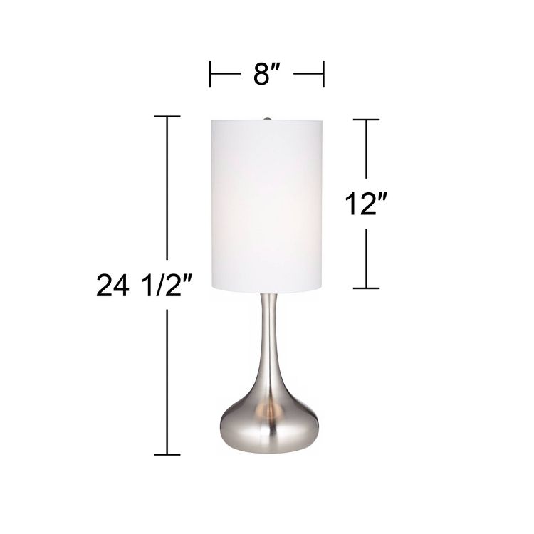 360 Lighting Modern Table Lamp 24.5" High Brushed Steel Droplet White Cylinder Shade for Living Room Family Bedroom Bedside Nightstand, 4 of 9