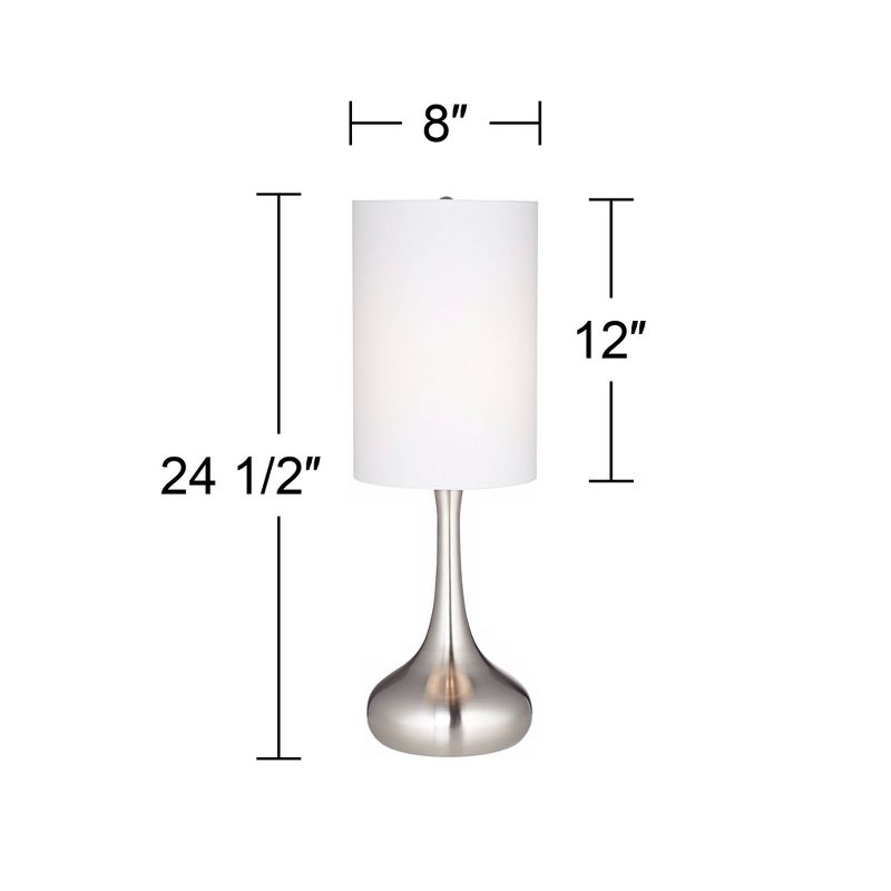 360 Lighting Modern Table Lamp 24.5" High Brushed Steel Droplet White Cylinder Shade for Living Room Family Bedroom Bedside Nightstand, 4 of 10
