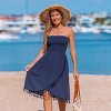 Women's Strapless Navy Smocked Tassel Trim Midi Cover Up Dress - Cupshe - 3 of 4