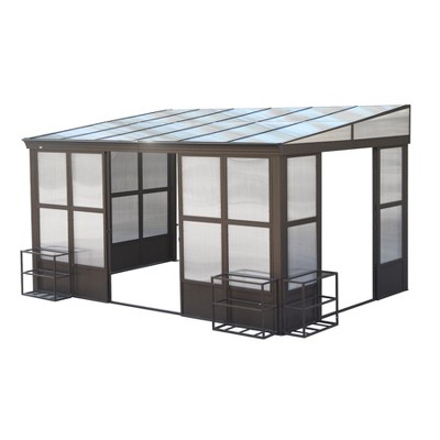 VisioGear Canopies and Gazebos, Patio Grill Canopy with with Detachable Windows, Gazebo Sun Room with 2 Doors, Brown, 144"*115.08"*97.32"