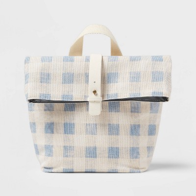 Printed Roll Top Lunch Bag Blue Gingham - Threshold™