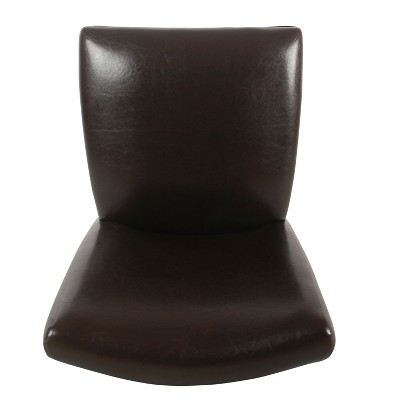Modern Brown Faux Leather Parsons Side Chair with Wood Legs