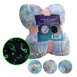 Vudeco Glow in The Dark Kids' Blanket Gray Space: 50x60 Inch Midweight Microfiber Throw for Kids, Spaceship Pattern - 1 of 4
