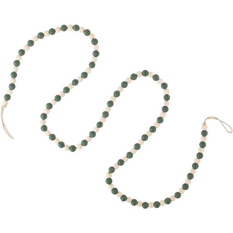 Northlight 6' Green and Cream Wooden Beads Christmas Garland, Unlit, 1 of 7