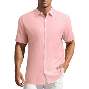 INSPIRE CHIC Men's Point Collar Short Sleeve Button Down Summer Linen Shirt - 1 of 4