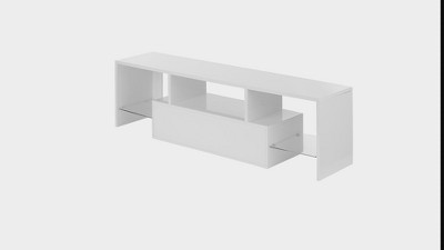 Contemporary Glossy White 63" TV Stand with Tempered Glass Shelves