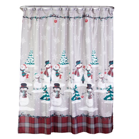 Plaid Snowman Shower Curtain And Hook, Holiday Shower Curtains And Rugs