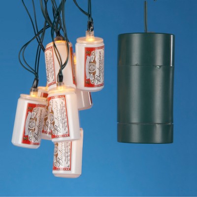 Kurt S. Adler 10ct Battery Operated Budweiser Beer Can LED Novelty Christmas Lights Clear - 9.75" Green Wire