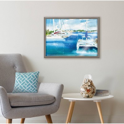 Blake Summer Sailing Blue and Gray Framed Glass Print
