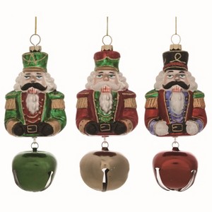 Transpac Glass Nutcracker Bell Ornament Set of 3 Christmas Home Decorations - 1 of 1