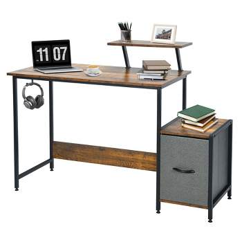 Costway Computer Desk Writing Workstation Home Office w/ Movable Storage Rack & Shelf