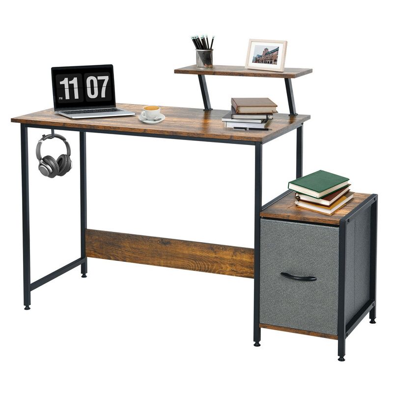 Costway Computer Desk Writing Workstation Home Office w/ Movable Storage Rack & Shelf, 1 of 11