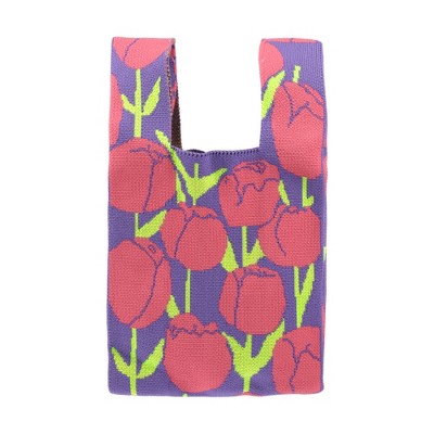 Unique Bargains Reusable Mesh Net Grocery Tote Bags Rose Red Purple Green 14.17"x7.87" 1 Pc