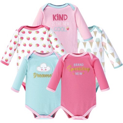 Luvable Friends Baby Girl Cotton Long Sleeve Bodysuits 5pk, French