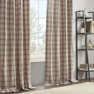 MAYEERTY 50x95" Plaid Rod Pocket and Back Tab Curtain Panel with Fleece Lining Brown
