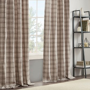 MAYEERTY 50x95" Plaid Rod Pocket and Back Tab Curtain Panel with Fleece Lining Brown - 1 of 4