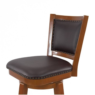 Walnut Finish Swivel Barstool with Faux Leather Seat