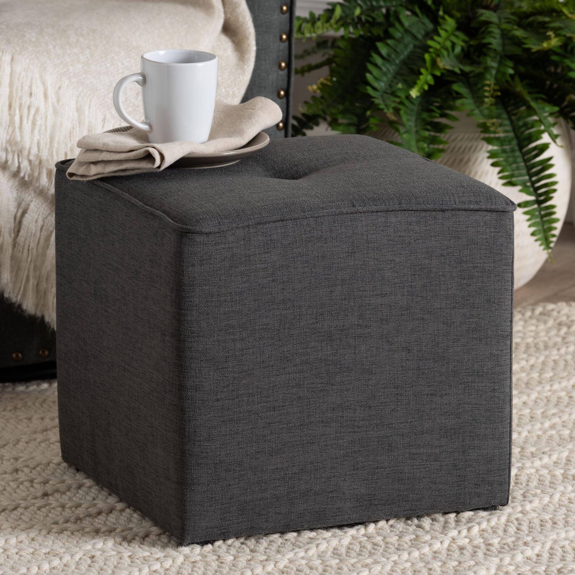 Corinne Modern and Contemporary Fabric Upholstered Ottoman - Baxton Studio