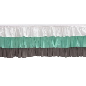  Bacati - 3 Layer Ruffled Crib/Toddler Bed Skirt - White/Mint/Gray - 1 of 4