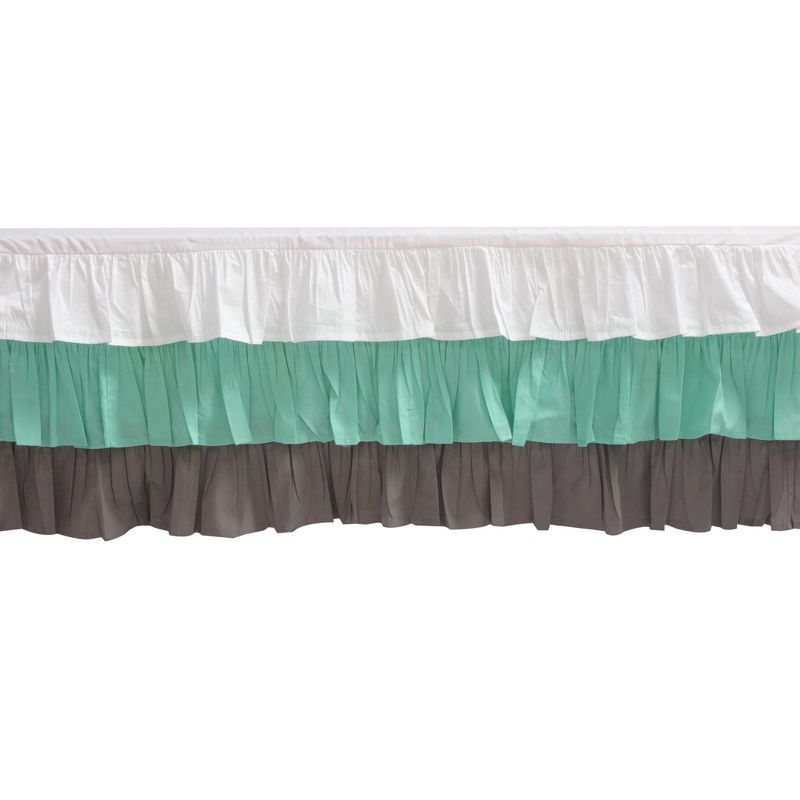  Bacati - 3 Layer Ruffled Crib/Toddler Bed Skirt - White/Mint/Gray, 1 of 7