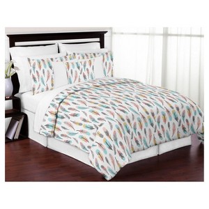 Gray & Coral Comforter Set (Full/Queen) - Sweet Jojo Designs , Blue Pink White