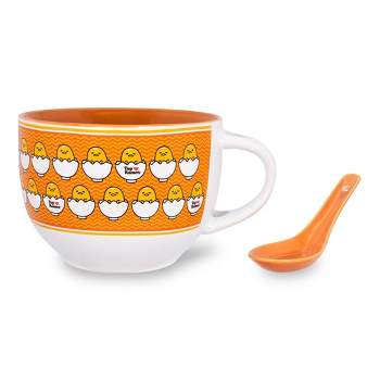 Silver Buffalo Sanrio Gudetama x Nissin Top Ramen Ceramic Soup Mug with Spoon | Holds 24 Ounces