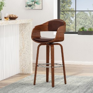 Lyngins Mid-Century Modern Counter Height Bar Stool Set of 2 – Bent Beech Wood Frame, 360° Swivel Bar Stools, Upholstered Counter Stools - 1 of 4